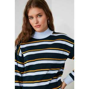 Trendyol Navy Striped Stand Up Collar Knitwear Sweater kép