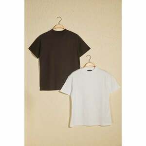 Trendyol fehér és fekete egyenes nyak line 2 csomag alap kötött trikó póló kép
