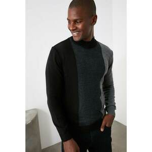 Trendyol Black Men's Half Fisherman Paneled Knitwear Sweater kép