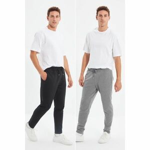 Trendyol Anthracite-Black Men Regular Fit Open Leg 2-Pack Basic Sweatpants kép