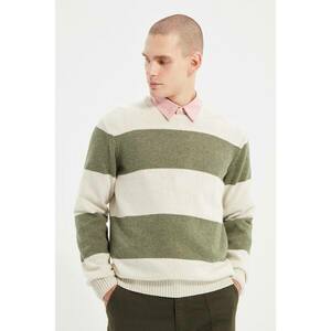 Trendyol Ecru Men Regular Fit Crew Neck Color Block Knitwear Sweater kép