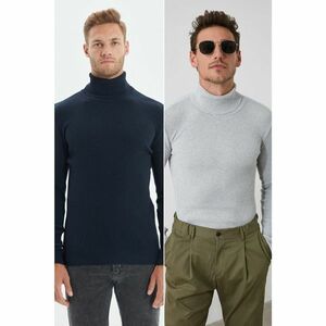 Trendyol Navy Blue-Grey Men's Fitted Slim Fit Turtleneck Elastic Knit 2-Pack Knitwear Sweater kép