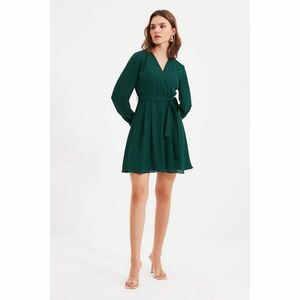 Trendyol Green Belted Petite V-Neck Dress kép