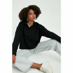 Trendyol Black Polo Neck Crop Raised Knitted Raised Sweatshirt kép