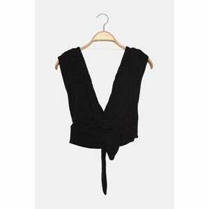 Trendyol Anthracite Knitted Look Crop Knitted Blouse with Low Back kép