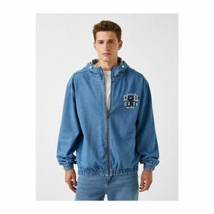 Koton Men's Blue Hooded Denim Jacket Printed kép