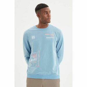 Trendyol Blue Men Regular Fit Long Sleeve Crew Neck Printed Sweatshirt kép