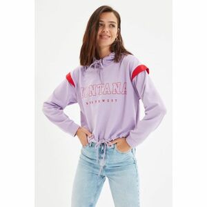 Trendyol Purple Printed Hoodie Basic Knitted Slim Sweatshirt kép