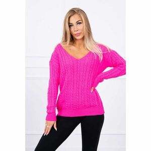 Braided sweater with V-neck pink neon kép