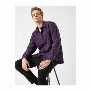 Koton Men's Purple Plaid Plaid Shirt kép
