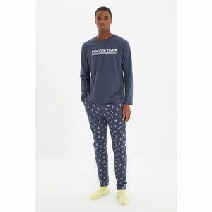 Trendyol Navy Blue Men Regular Fit Slogan Printed Pajamas Set kép