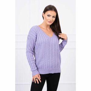 Braided sweater with V-neck purple kép