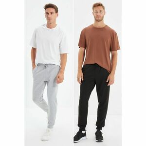 Trendyol Black-Grey Men Regular Fit Elastic Leg Basic 2-Pack Sweatpants kép