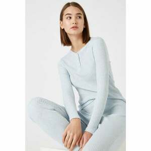 Koton Women's Blue Cotton Long Sleeve Pajama Top kép