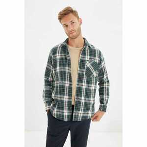 Trendyol Green Mens Slim Fit Buttoned Collar Single Pocket Lumberjack Plaid Long Sleeve Shirt kép