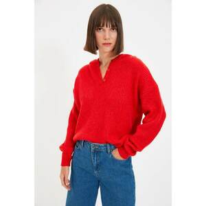 Trendyol piros kapucnis kötöttáru pulóver kép