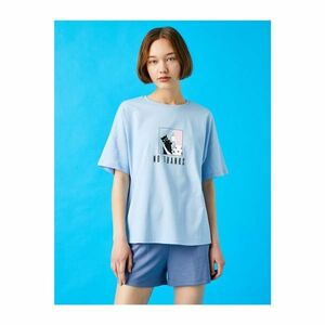 Koton Women's Blue Printed T-Shirt Cotton kép