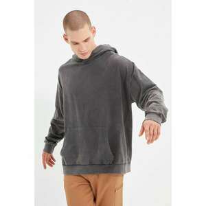 Trendyol Anthracite Men's Oversize Hooded Acid Wash Sweatshirt kép