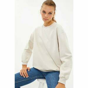 Trendyol Beige Back Printed Oversize Knitted Raised Sweatshirt kép