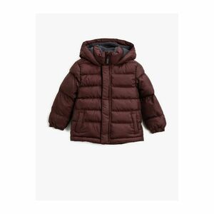 Koton Boy Claret Red Hooded High Collar Zippered Inflatable Coat with Pocket kép