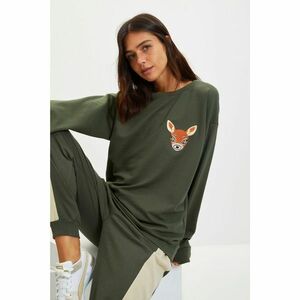 Trendyol Khaki Embroidered Loose Pattern Thin Knitted Sweatshirt kép