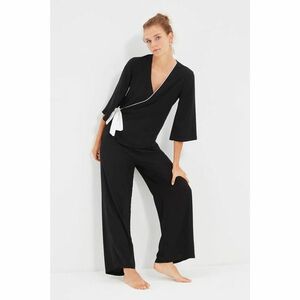 Trendyol Black Double Breasted Woven Viscose Pajamas Set kép