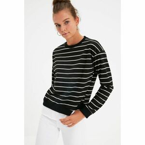 Trendyol Black Striped Single Jersey Detailed Basic Knitted Slim Sweatshirt kép