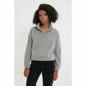 Trendyol Gray Zipper Detailed Fleece Knitted Sweatshirt kép