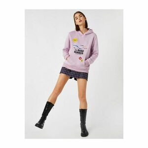 Koton Women's Purple Cotton Hoodie Printed Sweatshirt kép