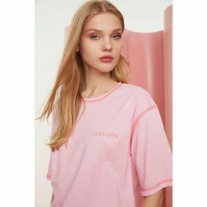 Trendyol Pink Carioca varrott nyomtatott laza kötött póló kép