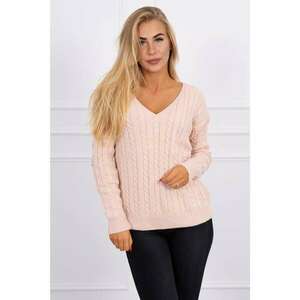 Braided sweater with V-neck powdered pink kép