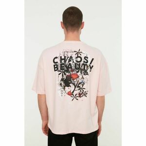 Trendyol Pink Men's Oversize Fit 100% Cotton Crew Neck Short Sleeve Printed T-Shirt kép