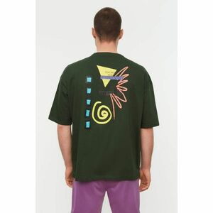 Trendyol Khaki Men's Oversize Fit 100% Cotton Crew Neck Short Sleeve Printed T-Shirt kép