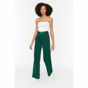 Trendyol Green 100% Organic Cotton Contrast Thread High Waist Wide Leg Jeans kép