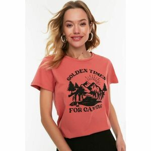 Trendyol Cinnamon Printed Basic Knitted T-Shirt kép