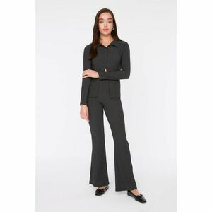 Trendyol Anthracite Crepe Flare Knitted Trousers kép