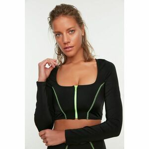 Trendyol Black Zipper Detailed Long Sleeve Surf Themed Bikini Top kép