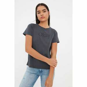 Trendyol Anthracite Embroidered Basic Knitted T-Shirt kép