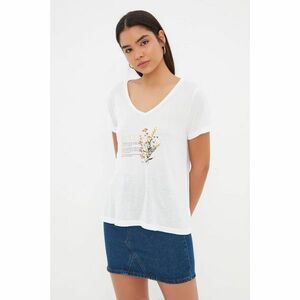 Trendyol White Foil Printed Basic Knitted T-shirt kép