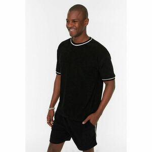 Trendyol Black Men's Relaxed Fit Contrast Bib Detail Towel T-Shirt kép