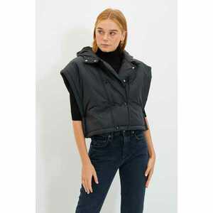 Trendyol Black Wide Cut Oversize Hooded Inflatable Vest kép