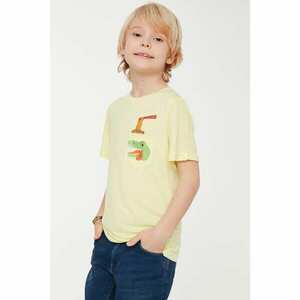 Trendyol Yellow Pocket Detailed Printed Crew Neck Boy Knitted T-Shirt kép