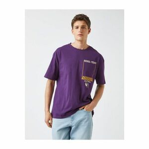 Koton Men's Purple Printed T-Shirt Crew Neck Cotton kép