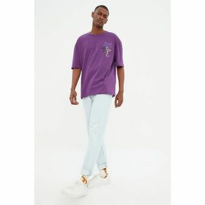 Trendyol Purple Men's Relaxed Fit Printed Short Sleeve T-Shirt kép