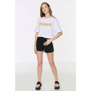 Trendyol White Printed Loose Knitted T-Shirt kép