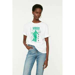 Trendyol White Virgo Printed Loose Knitted T-Shirt kép