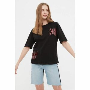 Trendyol Black Printed Loose Knitted T-Shirt kép