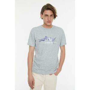 Trendyol Gray Men's Slim Fit Crew Neck Short Sleeve Printed T-Shirt kép