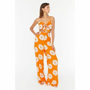 Trendyol Orange Floral Patterned Lacing Detailed Blouse-Pants Set kép