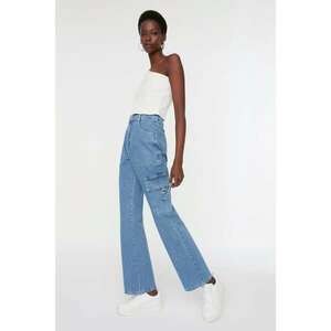 Trendyol Blue High Waist 90's Wide Leg Jeans with Cargo Pocket kép